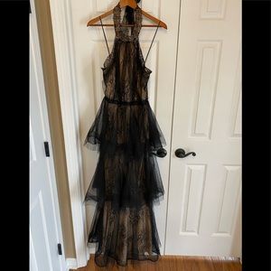 Black and Nude Lace Tiered Gown